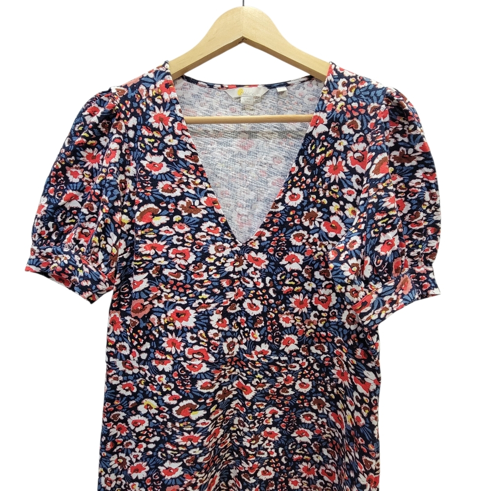 Boden V-neck Floral Mini Dress Cotton Short Puff Sleeves Blue Red Women’s 8L - Picture 16 of 17